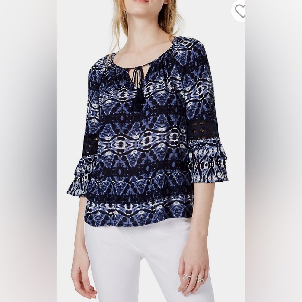 I.N.C size small Quarter Sleeve Peasant Top blue/ white/black